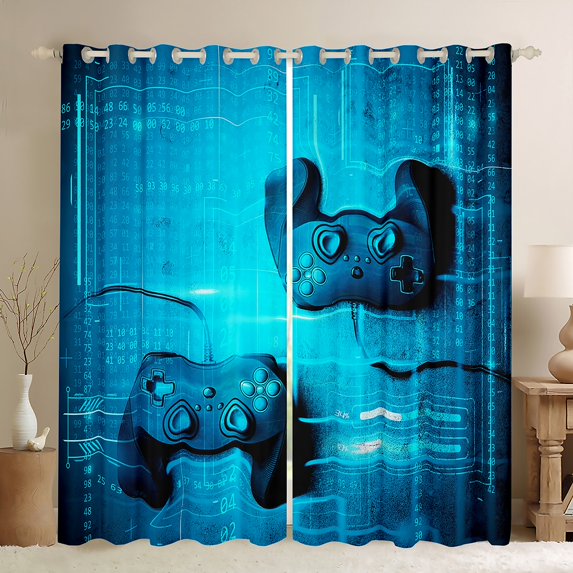 Homewish Blue Gamepads Curtains Pack of 2 (42x84 Each) for Kids Children Boys,Game Controller Curtains Blackout,Video Game Bedroom Curtains,Super Cozy Room Decor