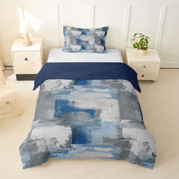 Homewish Blue Geometric Plaid Twin Duvet Cover,Grunge Aesthetic Twin Bedding,Navy Blue Reversible,2 Pieces,1 Duvet Cover and 1 Pillowcase
