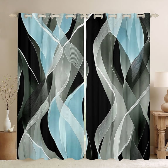 Homewish Blue Gradient Lines Blackout Curtains,Abstract Modern Curtains Pack of 2 (42x84 Each)