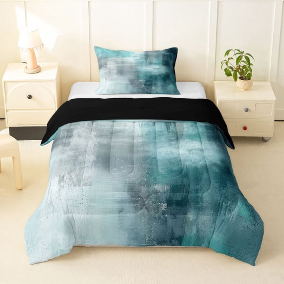 Homewish Blue Gray Ombre Twin Comforter Sets,Retro Abstract Artwork Bedding Set,Black Reversible,2pcs,1 Comforter and 1 Pillowcase