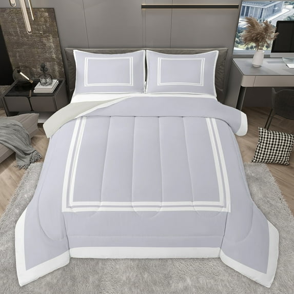 Homewish Blue Grey Stripes Bedding Comforter Set for Men, Abstract Ombre Line Twin Comforter Sets, Simple Fashion Style Reversible Bedding Set, Microfiber Bedroom Decor, 2pcs