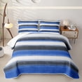 thumbnail image 1 of Homewish Blue Horizontal Lines Quilt King,Geometric Abstract King Coverlet Set,3pcs, 1 of 7
