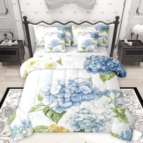 Homewish Blue Hydrangea 7-Piece Twin Bedding Sets,Natural Flower Floral Bedding Comforter Set,Green Monstera Leaf Sheet Sets For Girl Boy,Microfiber Bedroom Decor Reversible