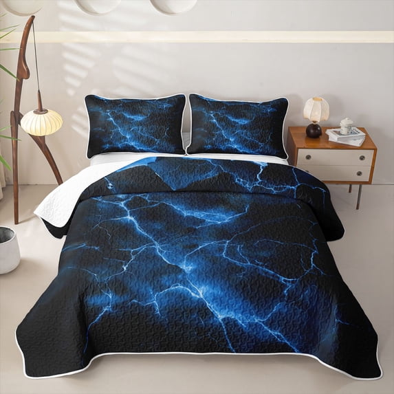 Homewish Blue Lightning Quilt Full,Aesthetic Geometric Full Bedspread Sets,3pcs