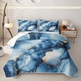thumbnail image 1 of Homewish Blue Marble Twin Quilt Set,Gold Metallic Twin Coverlet Set,2 Pieces, 1 of 7