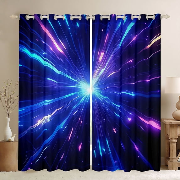 Homewish Blue Neon Lines Kitchen Curtains,Abstract Glowing Stripes Black Out Curtains Pack of 2 (42x63 Each)