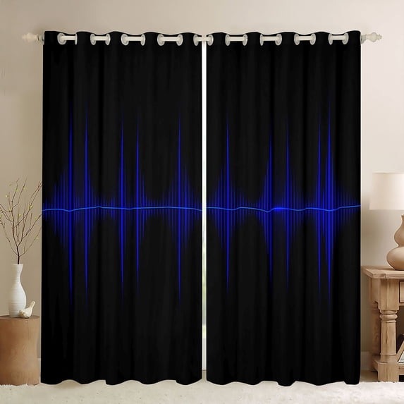 Homewish Blue Neon Stripes Kitchen Curtains,Modern Abstract Geometric Black Out Curtains Pack of 2 (42x63 Each)