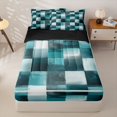 thumbnail image 1 of Homewish Blue Ombre Checkerboard Zipper Queen Comforter Set with Fitted Sheet and 2 Pillowcases,Abstract Grunge Zipper Bedding Set,Black Reversible,4pcs, 1 of 8