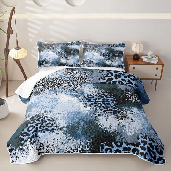 Homewish Blue Ombre Cheetah Twin Quilt Set,Contemporary Art Twin Coverlet Set,2pcs