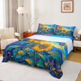 thumbnail image 1 of Homewish Blue Orange Sunflower Twin Sheet Sets, Dreamy Rustic Butterfly Twin Fitted Sheet, Vintage Oil Printing Flat Sheet, Microfiber Bedroom Decor, 3pcs, 1 of 7