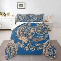 Homewish Blue Paisley Print Bedding Comforter Set for Adult, Vintage Damask Flower Twin Comforter Sets, Southwestern Theme Reversible Bedding Set, Microfiber Bedroom Decor, 2-Piece