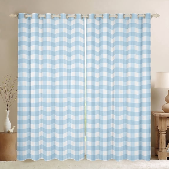 Homewish Blue Plaid Curtains Pack of 2 (42x84 Each), Geometric Buffalo Grid Curtains Blackout, Cute Checkered Bedroom Curtains, Luxurious Bedroom Decor