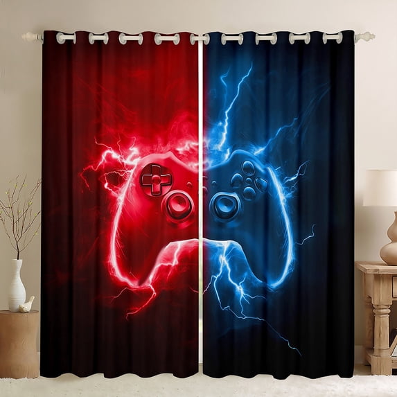 Homewish Blue Red Gamepad Blackout Curtains Set of 2 (52x84 Each) for Boys, Futuristic Game Console Window Curtains, Nature Lightning Curtains and Drapes, Blackout Curtains Room Decor