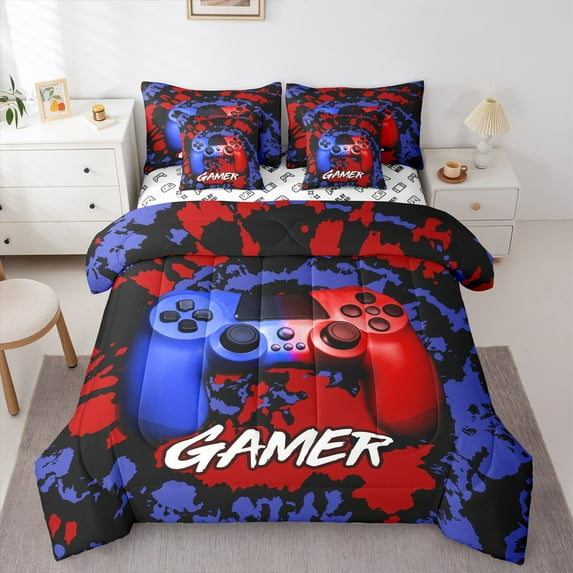Homewish Blue Red Gamepads 7-Piece King Bedding Set - Graffiti Video Game