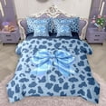 thumbnail image 1 of Homewish Blue Ribbon Bow 7 Pieces Bedding Comforter Set for Children Teens Girls,Leopard Print Full Bedding Set Lightweight,Dreamy Princess Fitted Sheet Flat Sheet,Breathable Home Decor,Reversible, 1 of 8