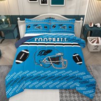 Homewish Blue Rugby Helmet Bedding Comforter Set for Boys, Est Sleep Sport Twin Comforter Sets, Cartoon Football Theme Reversible Bedding Set, Lightweight Room Decor, 2pcs
