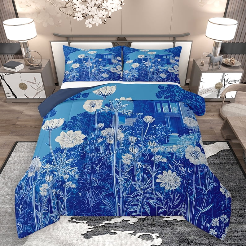 Homewish Blue Rustic Cabin Full Size Comforter Sets, Groovy Flower ...