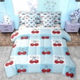 thumbnail image 1 of Homewish Blue Square Buffalo Bedding Comforter Set 7pcs for Teen, Cute Cartoon Cherry Queen Bedding Sets, Kawaii Bow-tie Bowknot Reversible Queen Sheet Sets, Luxury Bedroom Decor, 1 of 7