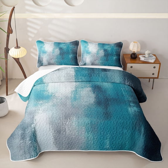 Homewish Blue Tie Dye Bed Spread Queen,Retro Abstract Artwork Queen Coverlet Set,3 Pieces