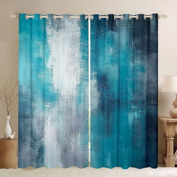 Homewish Blue Tie Dye Kitchen Curtains,Retro Abstract Artwork Black Out Curtains Pack of 2 (42x63 Each)