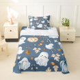 thumbnail image 1 of Homewish Blue Watercolor Ghost Pumpkin Twin Sheets for Girls, Fall Oak Leaf Bedding, 3-Piece, 1 Flat Sheet, 1 Fitted Sheet and 1 Pillowcase, 1 of 5
