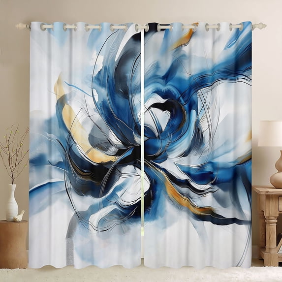 Homewish Blue Watercolor Swirl Kitchen Curtains,Classic Contemporary Black Out Curtains Pack of 2 (42x63 Each)