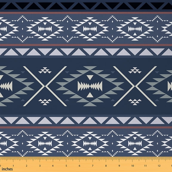 Homewish Bohemain Aztec Fabric by the Yard 1 Yard,Retro Boho Gemetric Home Decor Fabric by the Yard,Depblue White Sewing Fabric For Men Women,Super Cozy Room Decor