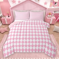 Homewish Bohemain Rhombus Print Bedding Comforter Set,Minimalsim Geometric Aesthetic Twin Comforter Sets,Pink White Bedding Set For Girls Teens,Breathable Home Decor Reversible,2-Piece