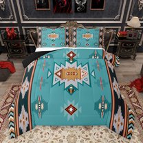 Homewish Bohemian Aztec Triangle Full Size Comforter Sets, Cyan Southwestern Style Bedding Comforter Set, Teens Kids Women Men Reversible Bedding Sets, Luxury Bedroom Decor, 3 Pieces