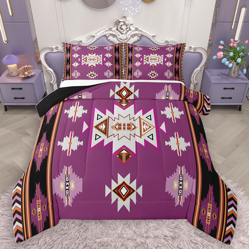 Homewish Bohemian Aztec Triangle Full Size Comforter Sets, Violet ...