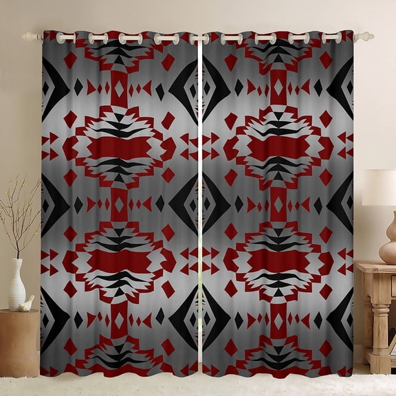 Homewish Bohemian Aztec Women Curtains Pack of 2 (42x84 Each), Grey Maroon Stripes Abstract Curtains Blackout, Hippie Rustic Farmhouse Bedroom Curtains, Curtains and Drapes Home Decor