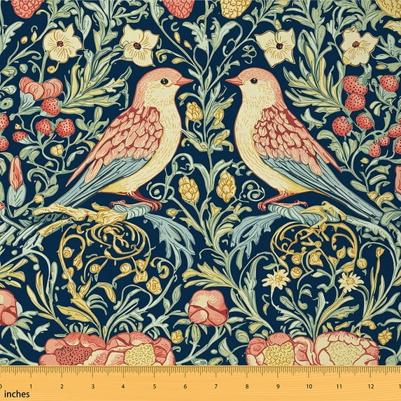 Homewish Bohemian Bird Animal Fabric by the Yard 2 Yards, Hippie Rustic Leaf Botanical Sewing Fabric, Vintage Mandala Style Fabric for Sewing, Microfiber Bedroom Decor