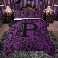 thumbnail image 1 of Homewish Bohemian Damask Print Bedding Comforter Set, Purple Hippie Damask Floral Twin Comforter Sets, Vintage Letter P Reversible Bedding Set, Ultra Soft Bedroom Decor, 2 Pieces, 1 of 8