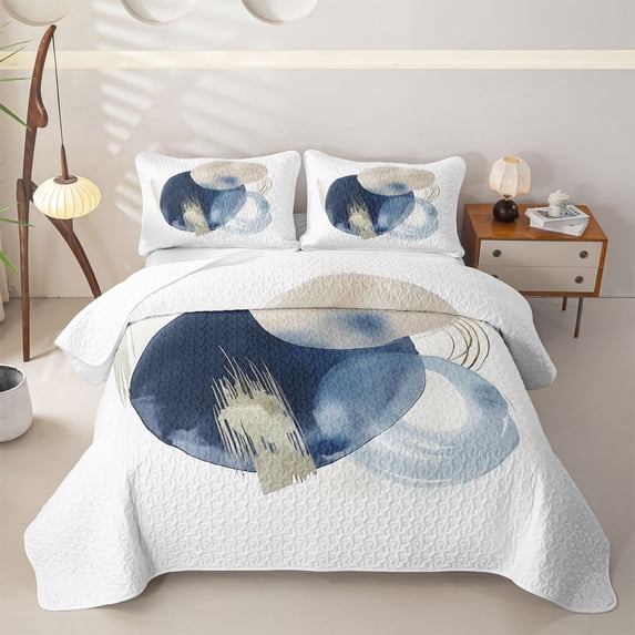 Homewish Bohemian Geometric Bed Spread Queen,Navy Abstract Gradient Queen Coverlet Set,3 Pieces