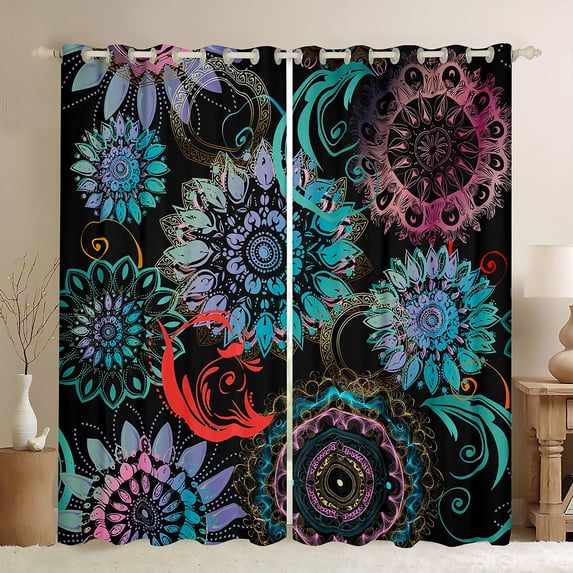 Homewish Bohemian Mandala Blackout Curtains Set of 2 (52x84 Each) for Female Women Men,Bohemian Flower Window Curtains,Exotic Style Curtains and Drapes,Luxury Bedroom Decor