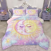 Homewish Bohemian Moon Sun Bedding Comforter Set 2pcs for Teens Boys Girls,Purple Golden Twin Comforter Sets Microfiber,Boho Theme Breathable Bedding Set,Ultra Soft Home Decor,Reversible