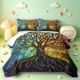 thumbnail image 1 of Homewish Bohemian Nature Tree Bed Spread Queen,Colorful Boho Glass Queen Coverlet Set,Navy Yellow,Black Reversible,3-Piece, 1 of 7