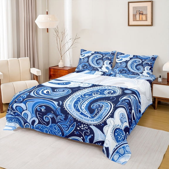 Homewish Bohemian Paisley 4pcs Bed Sheets for Female Men Women,Boho Hippie Damask King Sheets,Exotic Style Super Cozy Sheet Set,Lightweight Room Decor