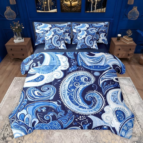 Homewish Bohemian Paisley Bedding Comforter Set 7-Piece for Female Men Women,Boho Hippie Damask King Bedding Sets,Exotic Style Ultra Soft Bed Sheets,Lightweight Room Decor,Reversible