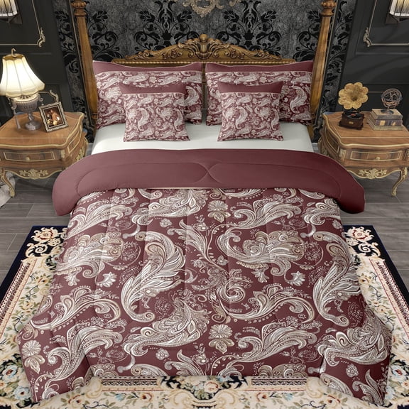 Homewish Bohemian Paisley Bedding Comforter Set 7pcs for Female Men Adults,Traditional Floral Flower Queen Bedding Sets Super Cozy,Boho Hippie Queen Sheet Sets,Microfiber Bedroom Decor,Reversible