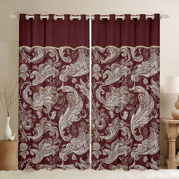 Homewish Bohemian Paisley Blackout Curtains Set of 2 (52x84 Each) for Female Men Adults,Traditional Floral Flower Window Curtains,Boho Hippie Curtains and Drapes,Microfiber Bedroom Decor