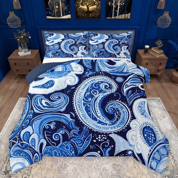 Homewish Bohemian Paisley Full Size Comforter Sets 3-Piece for Female Men Women,Boho Hippie Damask Bedding Comforter Set,Exotic Style Lightweight Bedding Sets,Lightweight Room Decor,Reversible