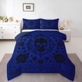 thumbnail image 1 of Homewish Bohemian Skull Skeleton Queen Comforter Set,Goth Damask Rose Comforter Sets Queen,Navy,Halloween Duvet,Navy Blue Reversible,3 Pieces,1 Comforter and 2 Pillowcases, 1 of 7