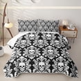 thumbnail image 1 of Homewish Bohemian Skull Skeleton Twin Quilt Set,Black White Damask Twin Coverlet Set,Halloween Duvet,2pcs, 1 of 7
