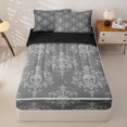 thumbnail image 1 of Homewish Bohemian Skull Skeleton Zipper Full Size Comforter Sets with Fitted Sheet and 2 Pillowcases,Baroque Damask Zipper Bedding Set,Gray,Halloween Bed Set,Black Reversible,4pcs, 1 of 8