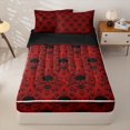 thumbnail image 1 of Homewish Bohemian Skull Skeleton Zipper Full Size Comforter Sets with Fitted Sheet and 2 Pillowcases,Vintage Red Damask Zipper Bedding Set,Halloween Bed Set,Black Reversible,4pcs, 1 of 8
