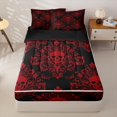thumbnail image 1 of Homewish Bohemian Skull Zipper Queen Comforter Set with Fitted Sheet and 2 Pillowcases,Black Red Damask Zipper Bedding Set,Halloween Bed Set,Black Reversible,4pcs, 1 of 8