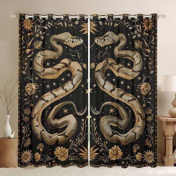 Homewish Bohemian Snake Animal Curtains Pack of 2 (42x84 Each), Hippie Rustic Flower Plant Curtains Blackout, Vintage Southwestern Bedroom Curtains, Window Curtains Bedroom Decor