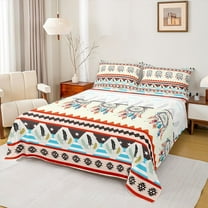 Homewish Bohemian Style Dreamcatcher Twin Sheet Sets,Retro Boho Tribal Twin Fitted Sheet,Triangle Striped Geometric Flat Sheet For Men Women,Microfiber Bedroom Decor,3pcs