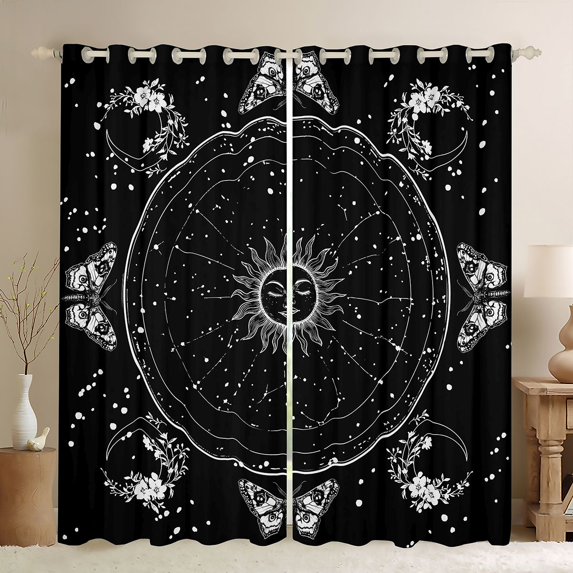 Homewish Bohemian Sun Blackout Curtains, Butterfly Blossom Curtains Pack of 2 (42x84 Each), White Black